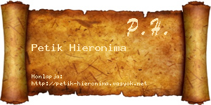 Petik Hieronima névjegykártya